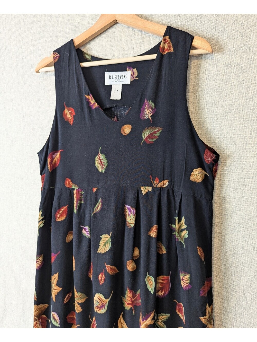 Vintage 90s fall leaves border print midi dress - Picture 2 of 7